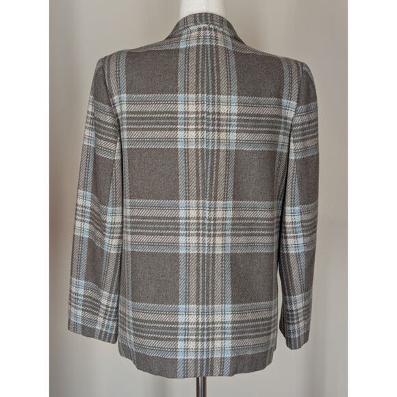 Vintage Tan Jay Women's Blazer Jacket Size 12 Gray Blue Plaid Wool Blend Lined - Picture 2 of 8
